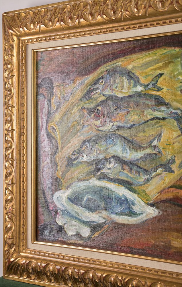 Detail photograph of the brushstrokes of the painting.