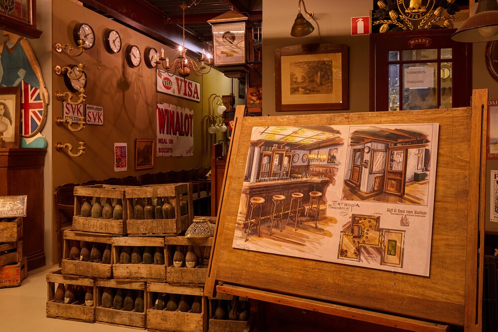 Wide variety of atmospheric materials with project sketches displayed in the showroom.