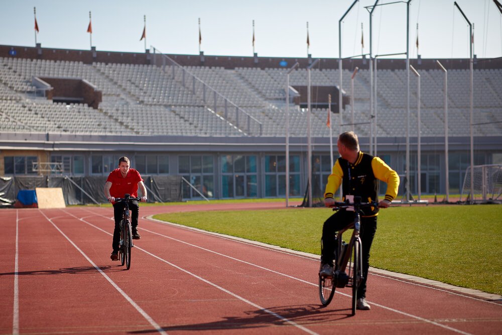 Relaxation with Gazelle electric bicycles at the Olympic Stadium.