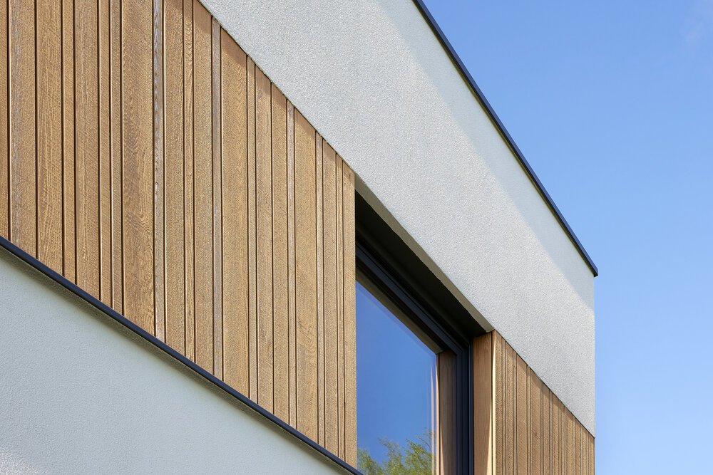 Detail shot of the wooden façade panels.