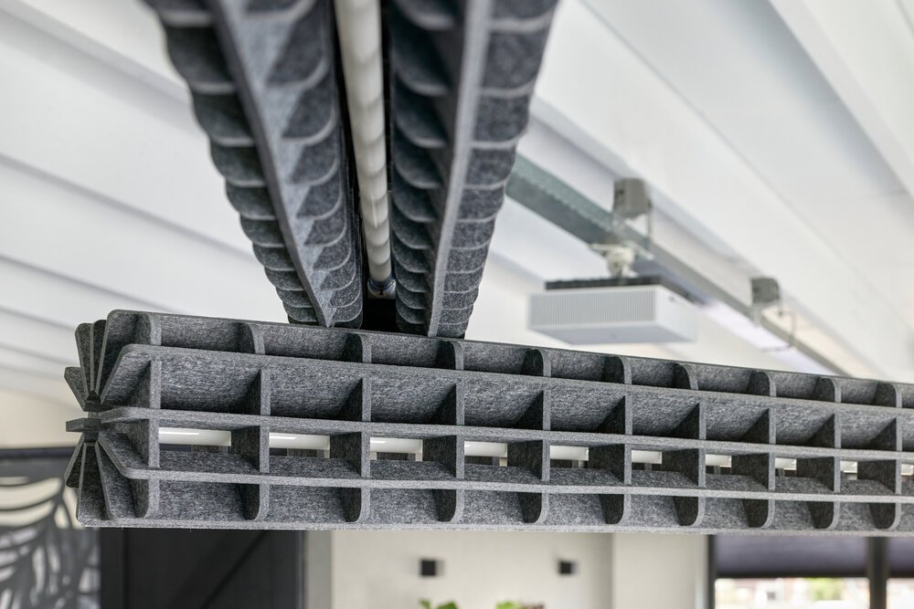 Detail shot of a felt fixture designed to minimise reverberation.