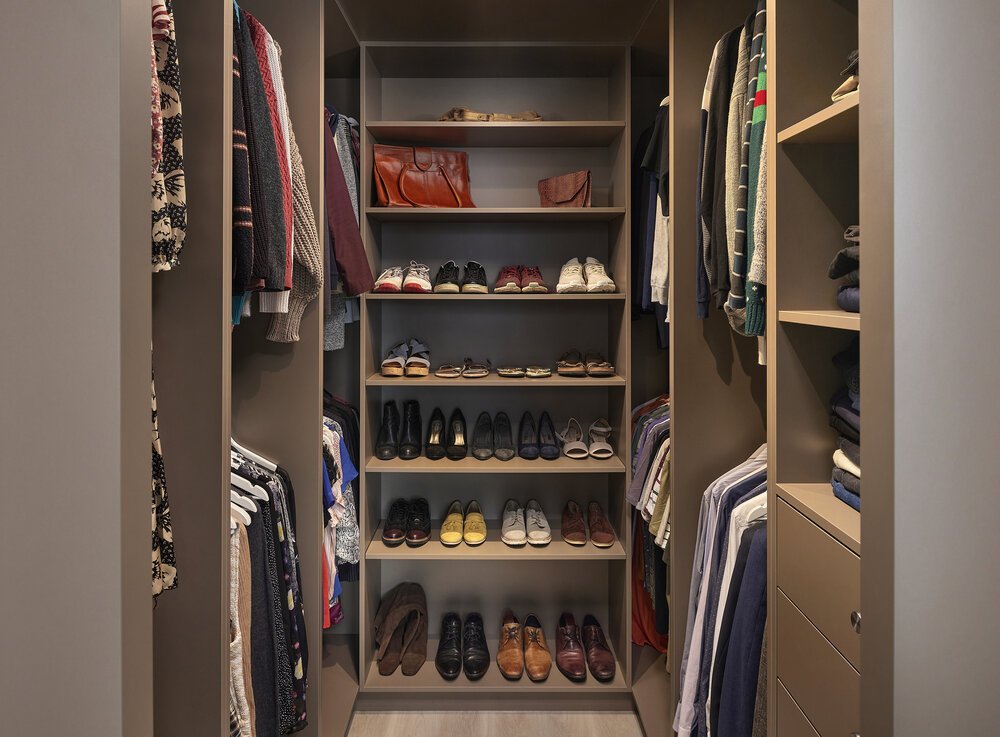 Overview photo of the layout of the custom walk-in wardrobe.