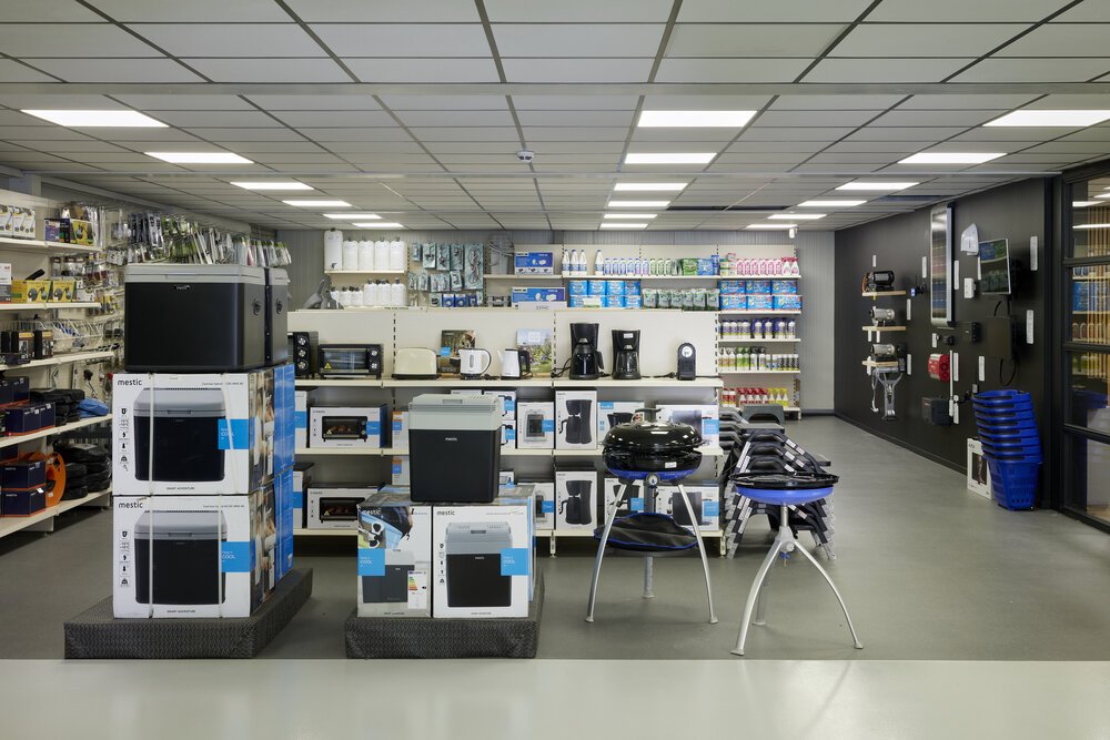 Camping accessories assortment at Marsman Caravans.