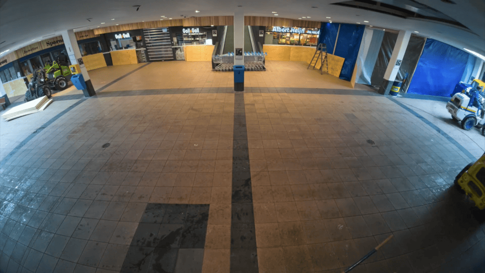 A still from the time-lapse footage at the start of the demolition work.