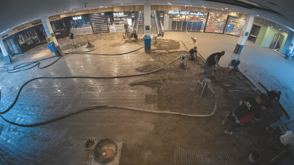A still from the time-lapse footage during the advanced stages of the pouring work.