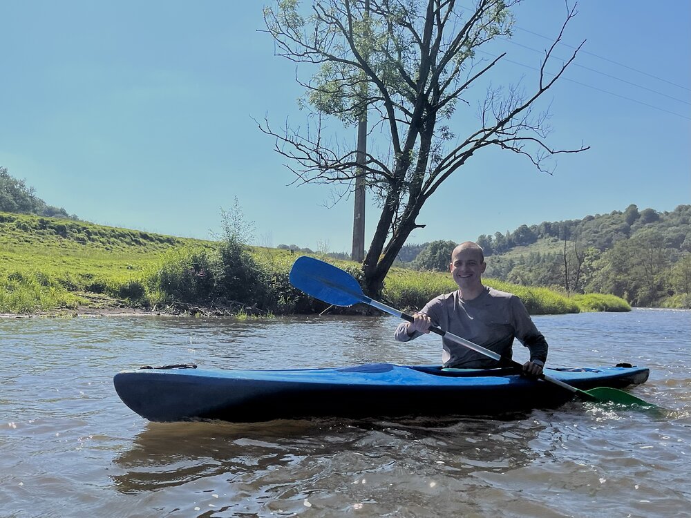 In a Kayak on the l'Ourthe river in Belgium