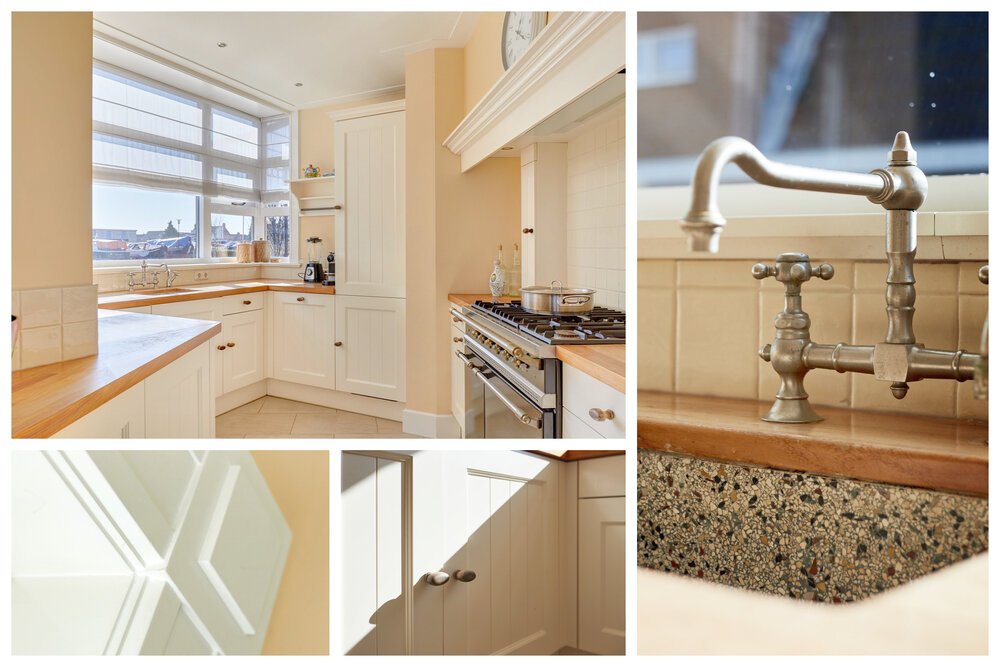 Collage van de keuken met details.